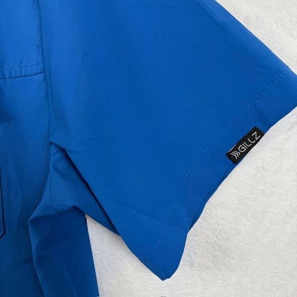 GILLZ Deep Sea UPF 30+ Men's Blue Button Front Short Sleeve Shirt Size Large - Picture 2 of 9